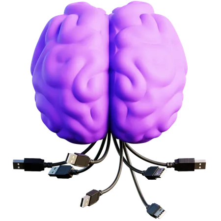 Brain and USB Connection Concept  3D Icon