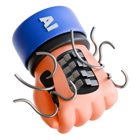 Brain With Cybersecurity Helmet  3D Icon