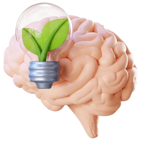Brain With Eco Bulb  3D Icon