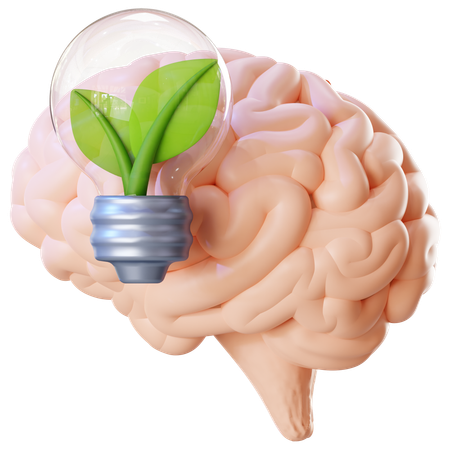 Brain With Eco Bulb  3D Icon