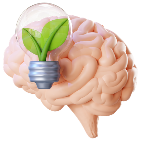 Brain With Eco Bulb  3D Icon