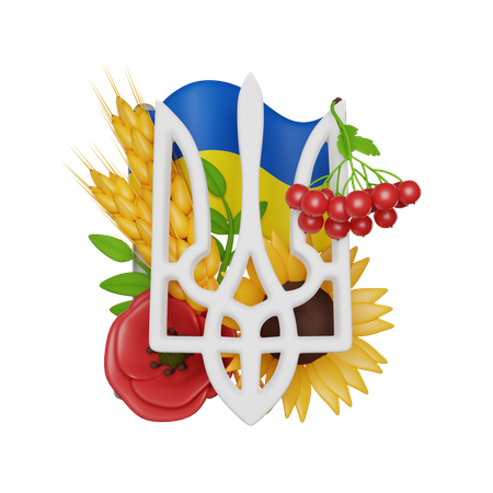 Brasão ucraniano em flores  3D Icon