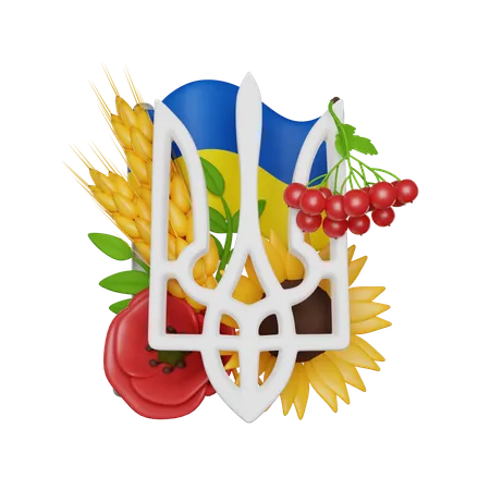 Brasão ucraniano em flores  3D Icon