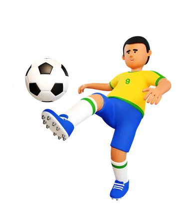 Brasilianischer Fußballspieler kickt den Ball  3D Illustration