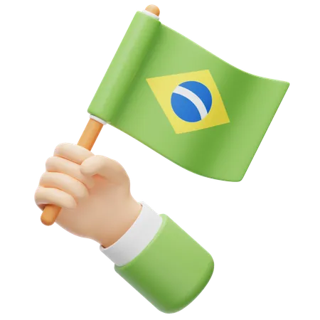 Brasilien Flagge in der Hand  3D Icon