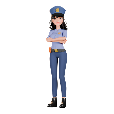 Brave Female Police Officer  3D Illustration