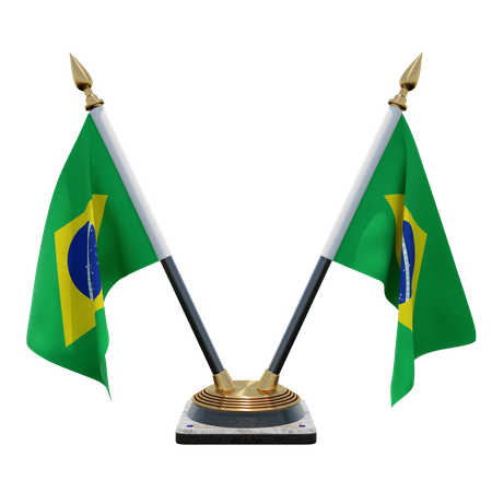 Brazil Double Desk Flag Stand 3D Illustration