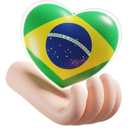 Brazil Flag Heart Hand Care  3D Icon