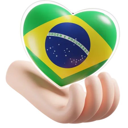Brazil Flag Heart Hand Care  3D Icon