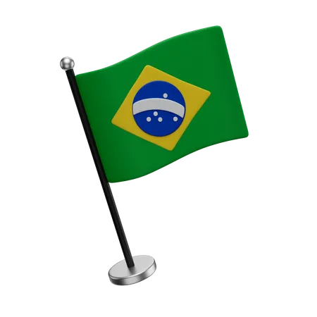 3 D Render Illustration Brazilian Flag With Flagpole Ang Base 3D Icon