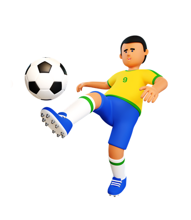 Brazilian soccer player kicks the ball  3D Illustration