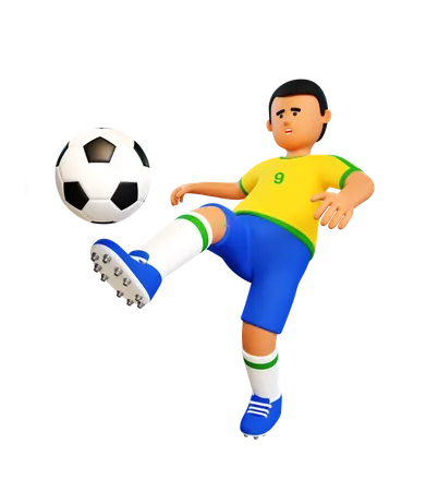 Brazilian soccer player kicks the ball  3D Illustration
