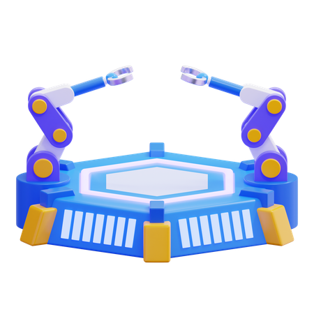 Brazos robóticos futuristas sobre base hexagonal.  3D Illustration