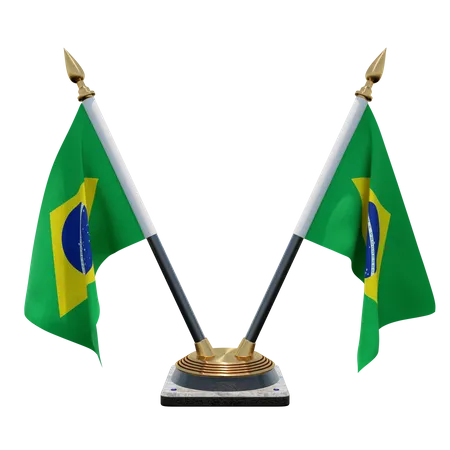 Support de drapeau de bureau double (V) du Brésil  3D Icon