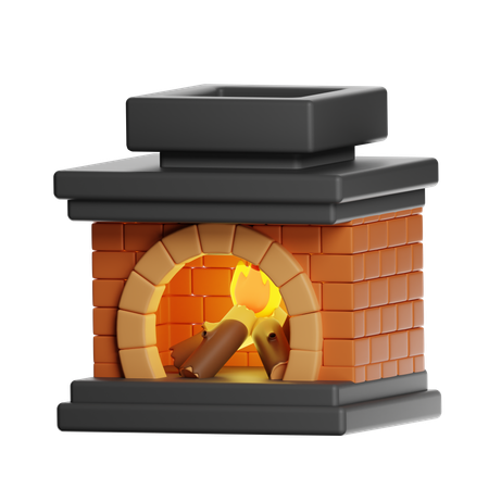 Brick Oven With Fire And Cooking  3D Icon