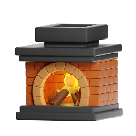Brick Oven With Fire And Cooking  3D Icon