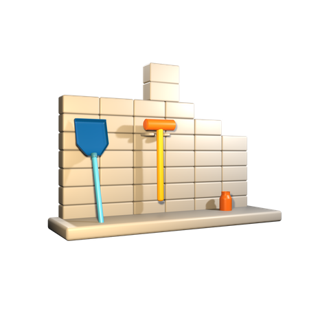 Brick Wall with Trowel  3D Icon