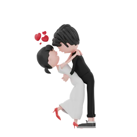3 D Bride And Groom Character Are Hugging 3D Illustration