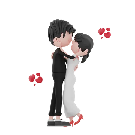 Bride and groom are looking at each other  3D Illustration