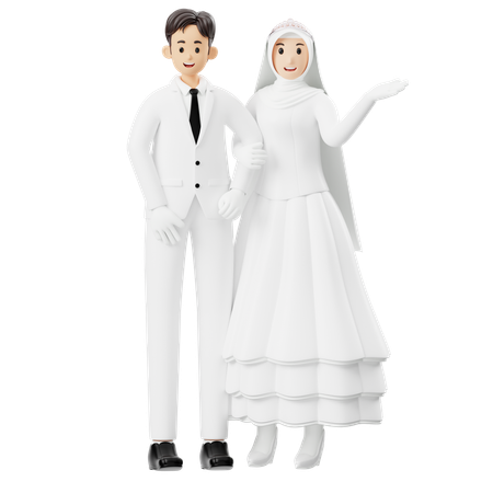 カップルポーズをとる新郎新婦  3D Illustration