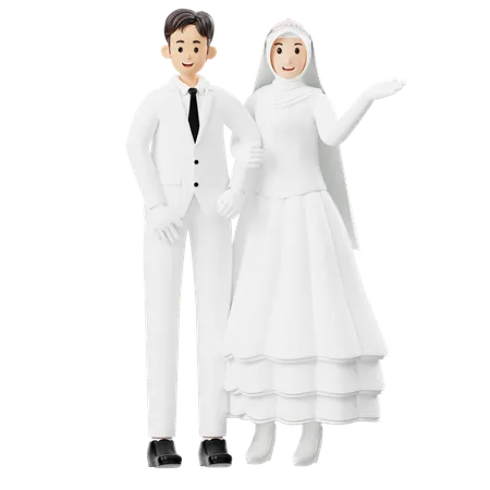 カップルポーズをとる新郎新婦  3D Illustration