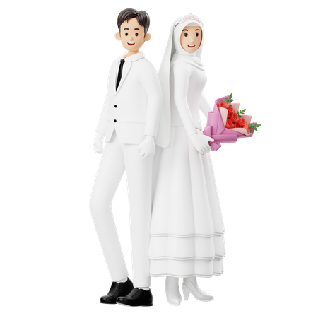 Bride And Groom Leaning Into Each Other  3D Illustration