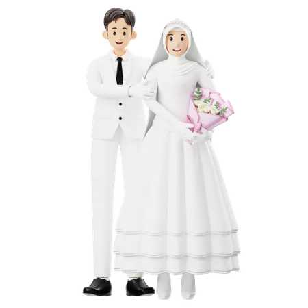 寄り添って抱き合う新郎新婦  3D Illustration