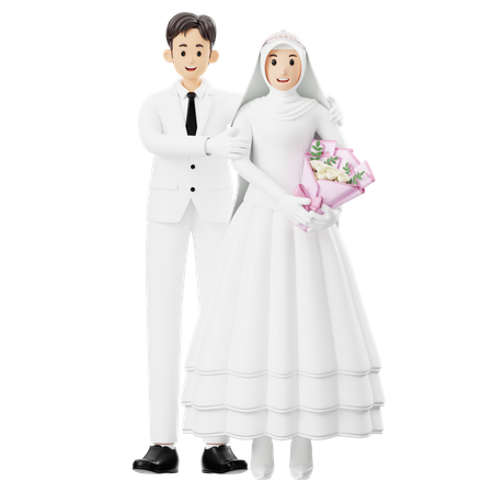 Bride And Groom Standing Close And Embrace  3D Illustration