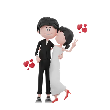 3 D Bride And Groom Character Are Hugging Illustration 3D Illustration