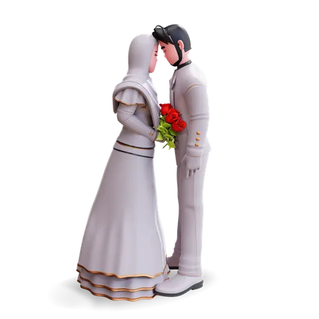 Bride and groom with heads together 3D Illustration