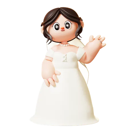 Cute 3 D Cartoon Bride Greeting Gesture Couple In Love Wedding Marriage Valentines Day Love And Romantic Concept 3D Illustration