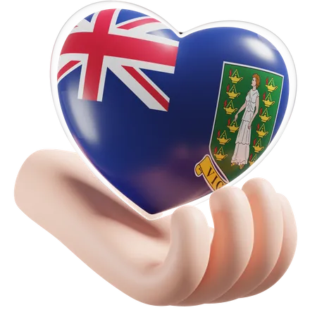 British Virgin Islands Flag Heart Hand Care  3D Icon