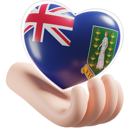 British Virgin Islands Flag Heart Hand Care  3D Icon