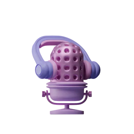 Podcast Microphone With Headphones 3 D Illustration 3D Icon