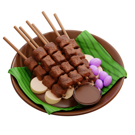 Brochetas de satay a la parrilla con salsa de maní  3D Icon