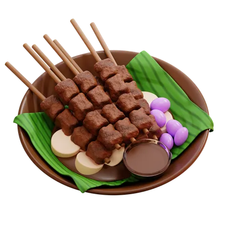 Brochetas de satay a la parrilla con salsa de maní  3D Icon