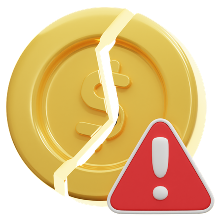 Broken Coin with Warning Sign  3D Icon