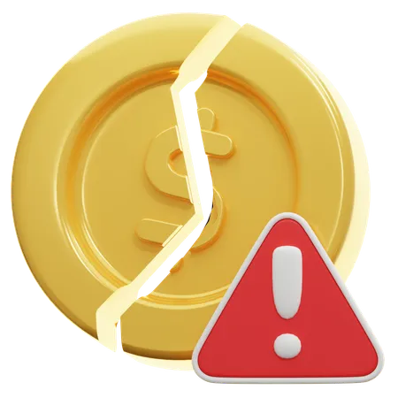 Broken Coin with Warning Sign  3D Icon