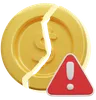 Broken Coin with Warning Sign