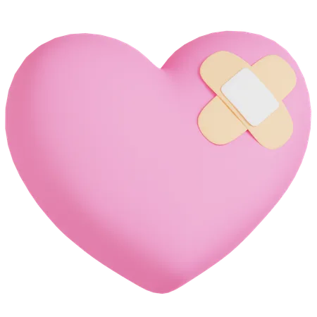 A 3 D Icon Of A Pink Heart With A Bandage Symbolizing A Broken Heart 3D Icon