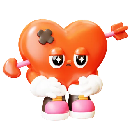 3 D Cute Cartoon Broken Sad Red Heart Character Happy Valentines Day Love Couple Concept Romantic Mascot 3D Illustration