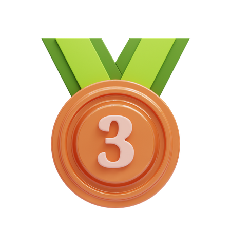 Bronze medal with number  3D Icon