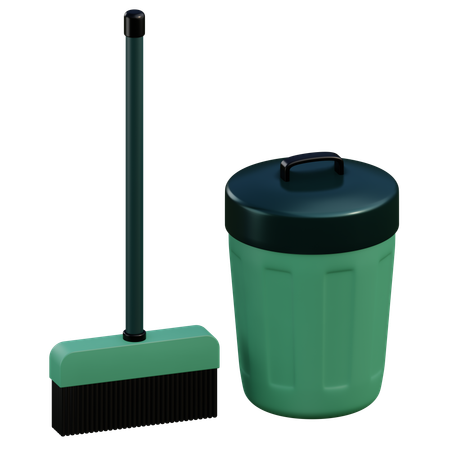 Broom And Dustbin  3D Icon