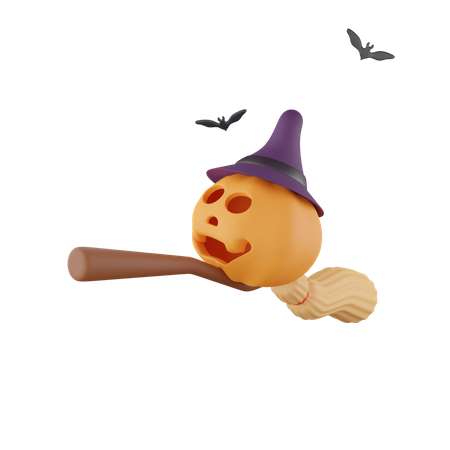 Broomstick With Pumpkin  3D Icon