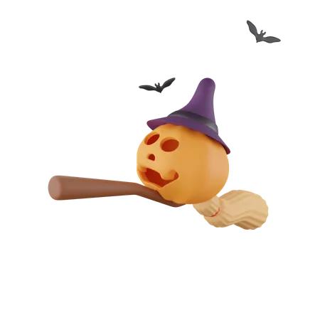 Broomstick With Pumpkin  3D Icon