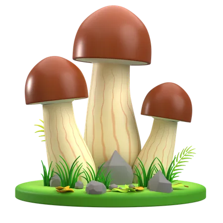 Mushroom Brown and White Clustered  3D Icon
