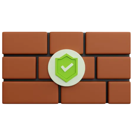 Brown Brick Wall With Shield 3D Icon