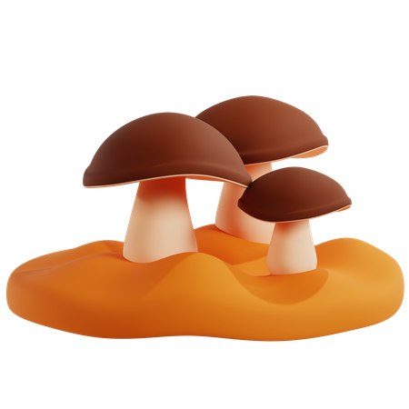 Brown Mushroom Cluster in Forest  3D Icon