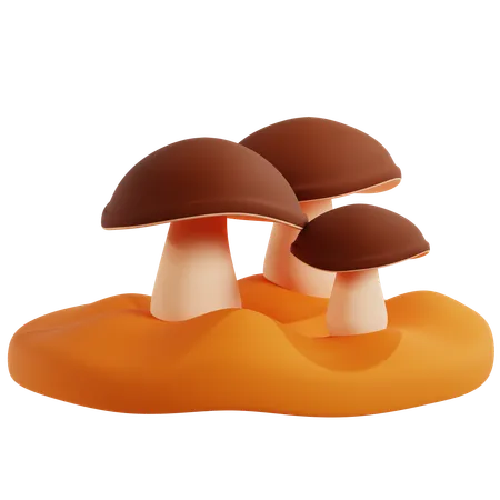 Brown Mushroom Cluster in Forest  3D Icon