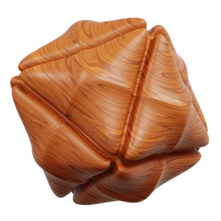 Brown Wood Cube Distorting Into Facets  3D Icon